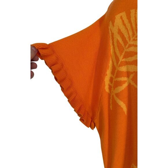 Susan Graver Orange Tropical Print Knit Top With V-Neck & Ruffle Sleeves Size 1X - Picture 3 of 8